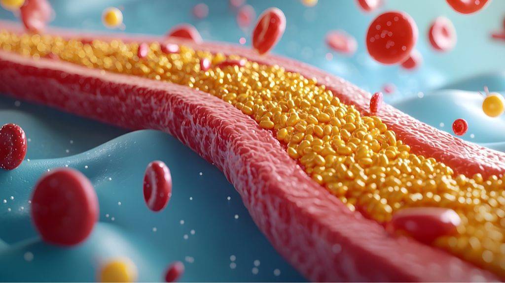 3D Illustration von Cholesterin und Blutbahn.