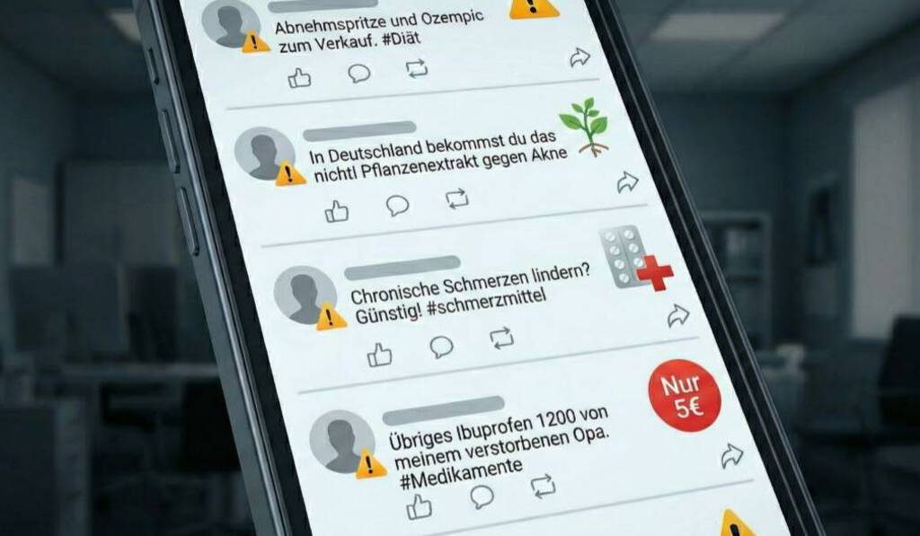 Beispielhafte dubiose Medizin-Posts in einem nicht real existierenden Messenger-Dienst auf einem Smartphone.