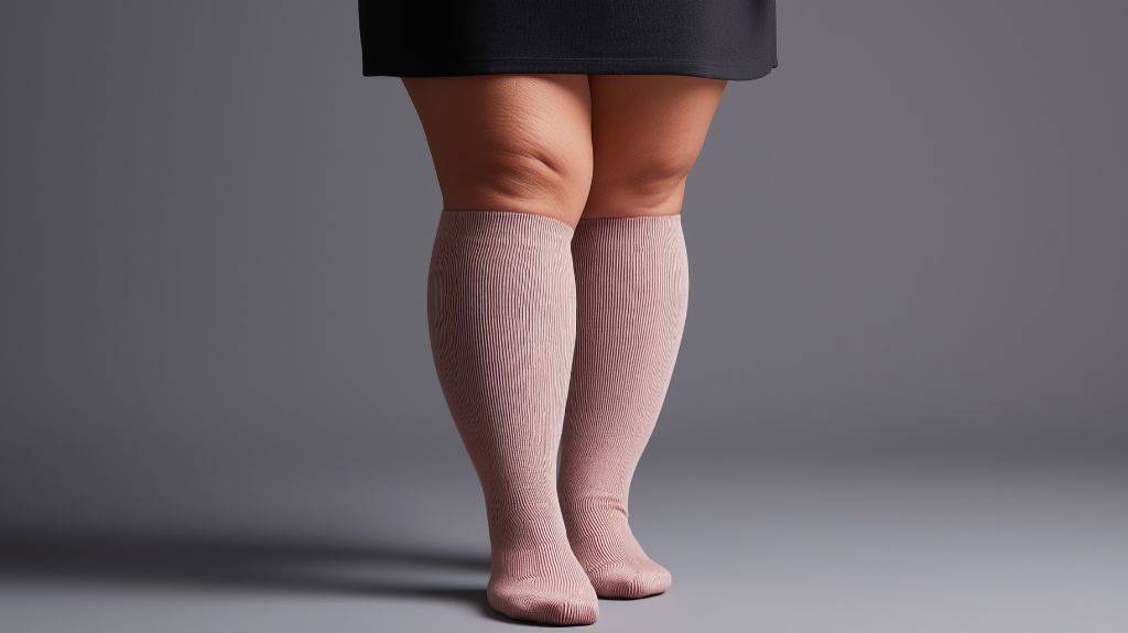 Eine Frau mit Lipödem und Stützstrümpfen