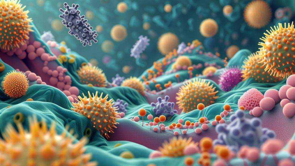 3D-Animation der verschiedenen Bakterien und Pilze im Darm.